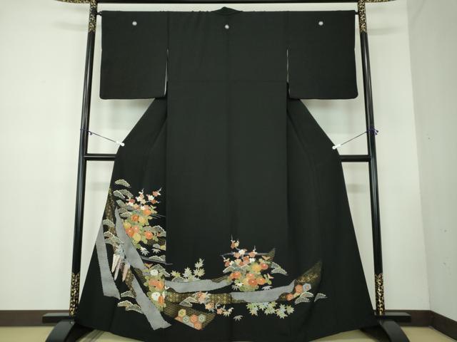 平和屋着物●創業460年・千總 黒留袖 駒刺繍 吉祥花熨斗文 金彩 正絹 逸品 DABB4336ps