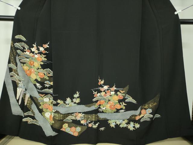 平和屋着物●創業460年・千總 黒留袖 駒刺繍 吉祥花熨斗文 金彩 正絹 逸品 DABB4336ps
