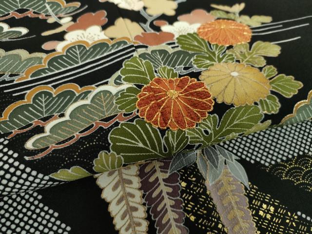 平和屋着物●創業460年・千總 黒留袖 駒刺繍 吉祥花熨斗文 金彩 正絹 逸品 DABB4336ps