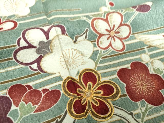 平和屋着物●訪問着 駒刺繍 渡橋飛鶴風景花文 暈し染め 金彩 正絹 逸品 DABB4360ps