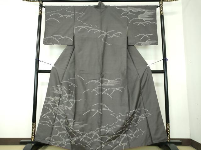 平和屋着物●訪問着 紬地 刺し子 総刺繍 雲取り芝文 正絹 逸品 DABB4363ps