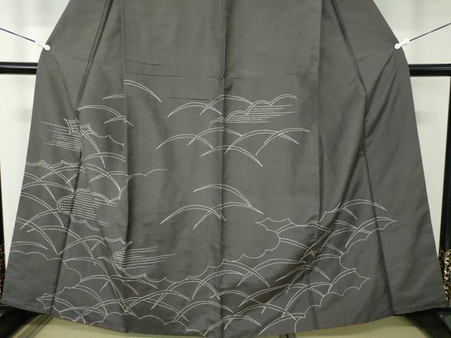 平和屋着物●訪問着 紬地 刺し子 総刺繍 雲取り芝文 正絹 逸品 DABB4363ps