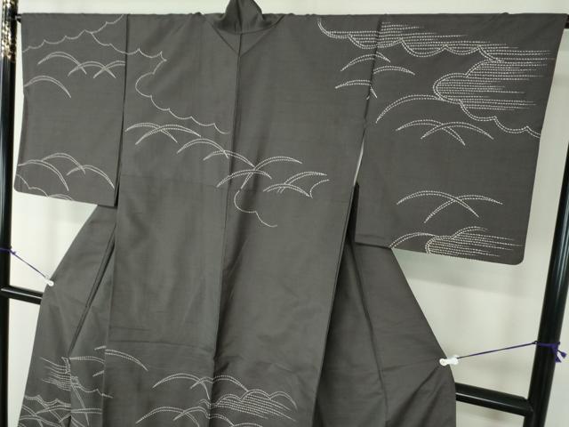 平和屋着物●訪問着 紬地 刺し子 総刺繍 雲取り芝文 正絹 逸品 DABB4363ps