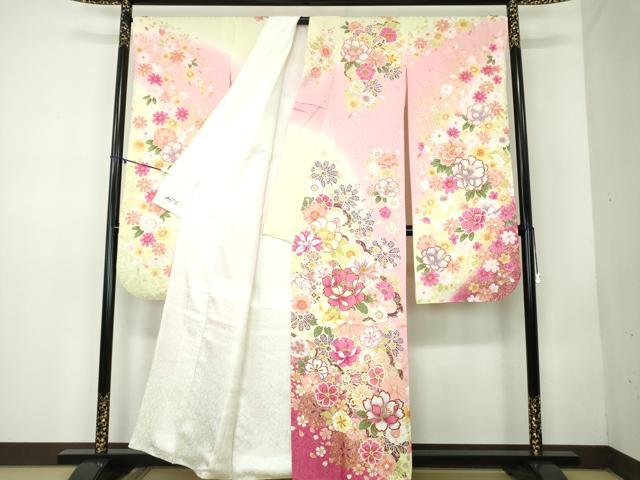 平和屋着物●豪華振袖 刺繍 舞花文 暈し染め 金彩 やまと誂製 正絹 逸品 DABB4391ps