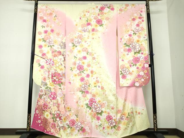 平和屋着物●豪華振袖 刺繍 舞花文 暈し染め 金彩 やまと誂製 正絹 逸品 DABB4391ps