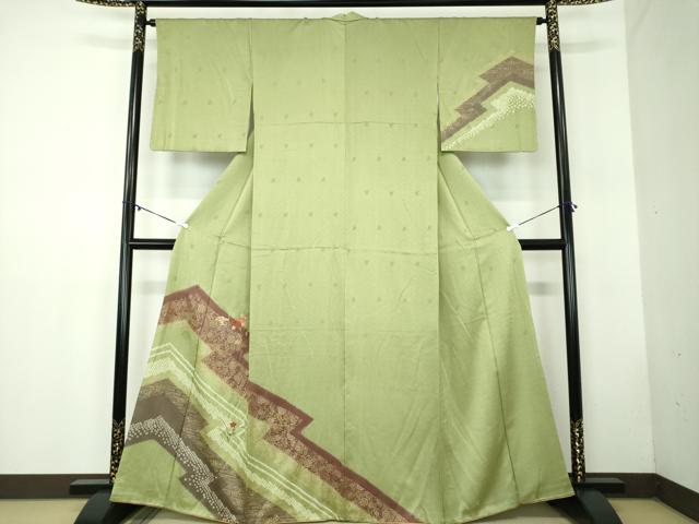 平和屋着物▼訪問着 絞り 刺繍 松皮菱花文 金彩 正絹 逸品 DABB4409ps