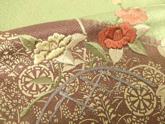 平和屋着物▼訪問着 絞り 刺繍 松皮菱花文 金彩 正絹 逸品 DABB4409ps