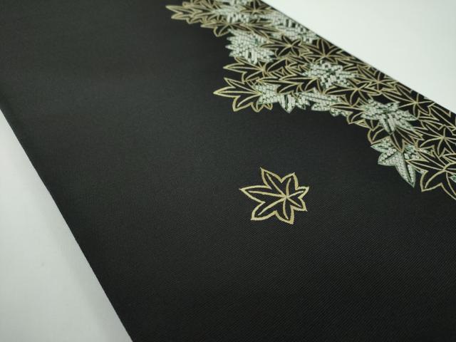 平和屋着物●太鼓柄袋帯 総刺繍 楓 黒地 正絹 逸品 DABB4612ps