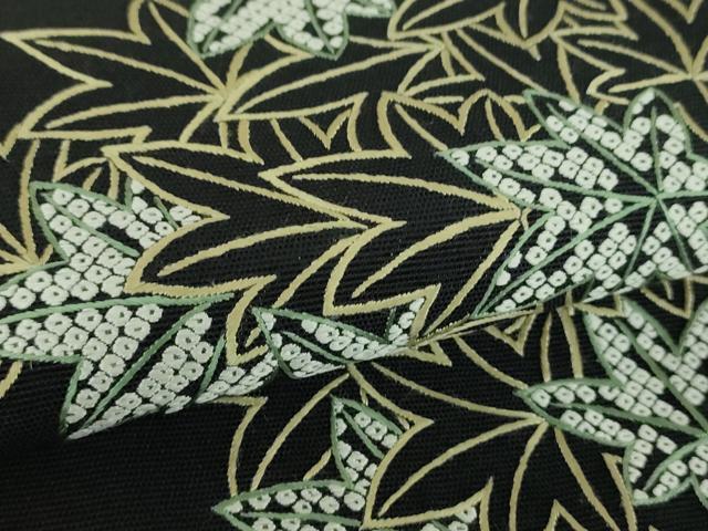 平和屋着物●太鼓柄袋帯 総刺繍 楓 黒地 正絹 逸品 DABB4612ps