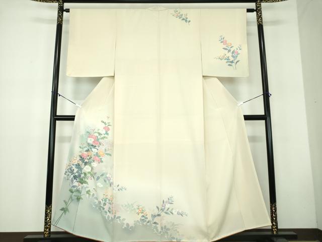 平和屋着物●訪問着 友禅 草花文 シルエット 暈し染め 正絹 逸品 未使用 DABB4711ps