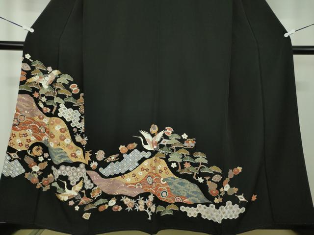 平和屋着物●創業460年・千總 黒留袖 刺繍 宝尽くし飛鶴文 金彩 三越扱い 正絹 逸品 DABB4715ps