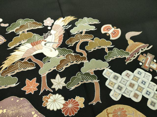 平和屋着物●創業460年・千總 黒留袖 刺繍 宝尽くし飛鶴文 金彩 三越扱い 正絹 逸品 DABB4715ps