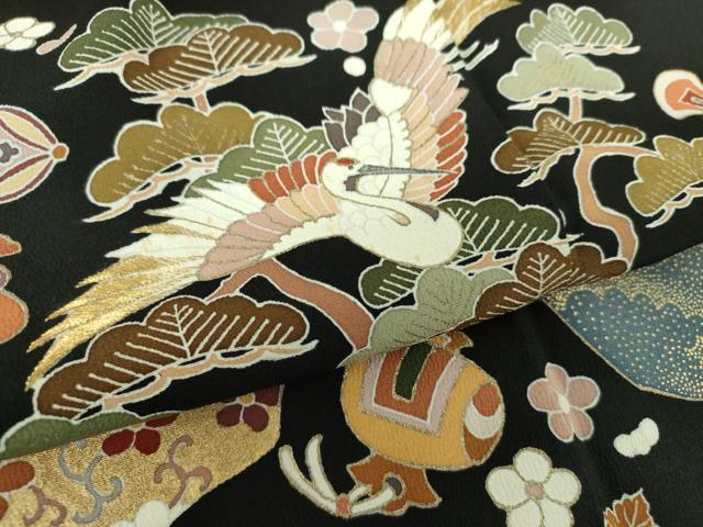 平和屋着物●創業460年・千總 黒留袖 刺繍 宝尽くし飛鶴文 金彩 三越扱い 正絹 逸品 DABB4715ps
