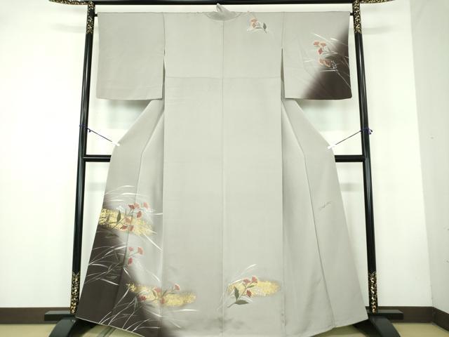 平和屋着物●ファッションデザイナー HIROKO KOSHINO コシノヒロコ 訪問着 ろうけつ染 草花文 暈し染 金彩 正絹 逸品 DABB4720ps