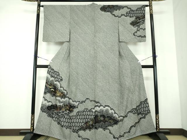平和屋着物●訪問着 総絞り 刺繍 雲取り風景文 黒地 金彩 正絹 逸品 DABB4726ps