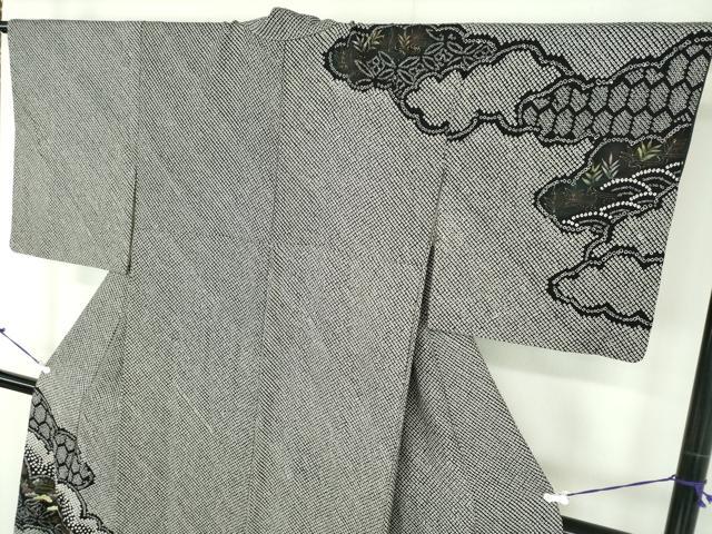 平和屋着物●訪問着 総絞り 刺繍 雲取り風景文 黒地 金彩 正絹 逸品 DABB4726ps