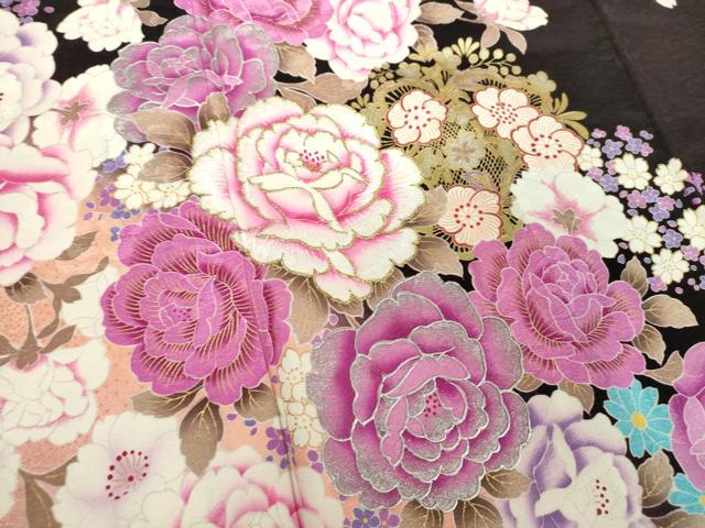 平和屋着物●豪華振袖 刺繍 ラインストーン 舞花文 暈し染め 金銀彩 正絹 逸品 DABB4736ps