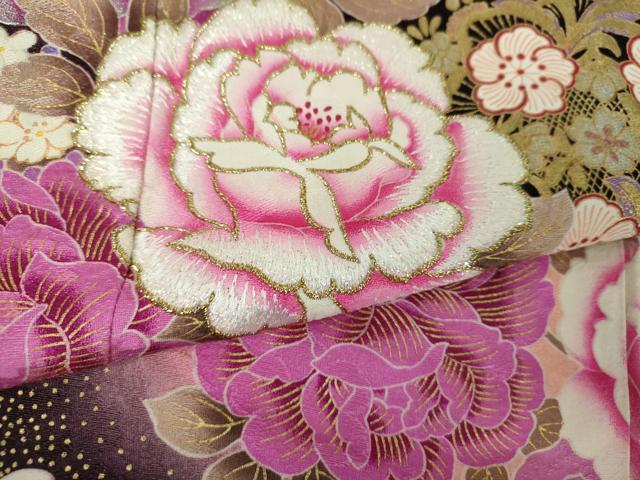 平和屋着物●豪華振袖 刺繍 ラインストーン 舞花文 暈し染め 金銀彩 正絹 逸品 DABB4736ps