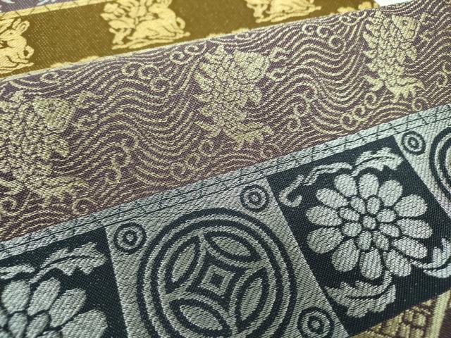 平和屋着物●両面 六通柄袋帯 名物裂花文 花兎 荒磯 金銀糸 正絹 逸品 DABB4787ps