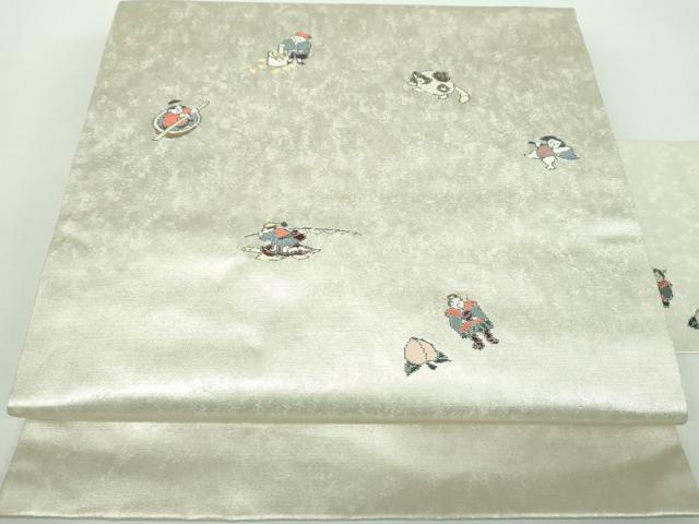 平和屋着物●九寸名古屋帯 日本昔話 桃太郎 一寸法師 金銀糸 引箔 正絹 逸品 DABB4793ps