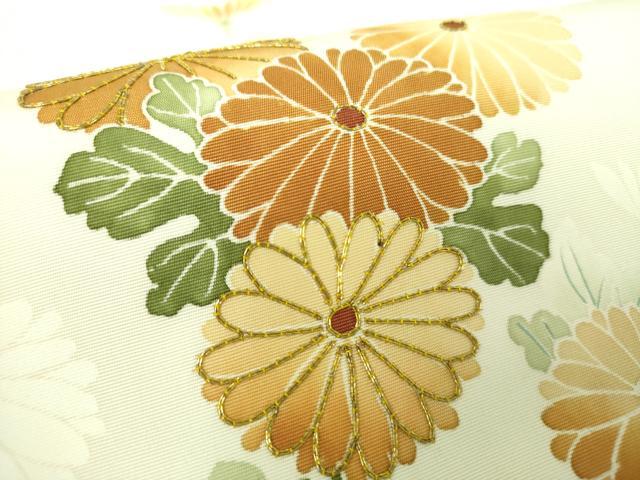 平和屋着物●塩瀬 九寸名古屋帯 駒刺繍 菊文 正絹 逸品 DABB4804ps