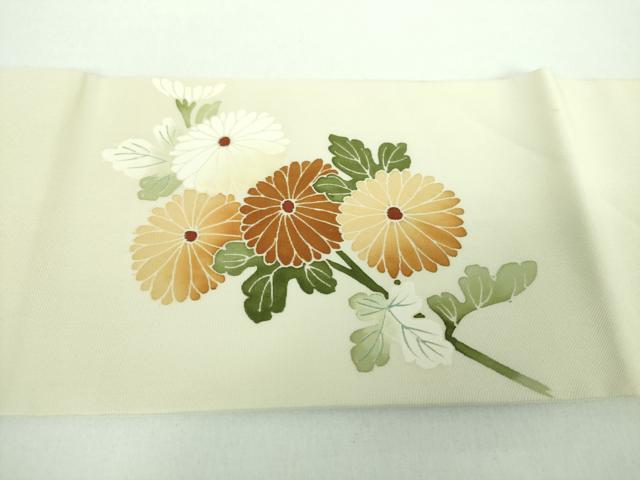 平和屋着物●塩瀬 九寸名古屋帯 駒刺繍 菊文 正絹 逸品 DABB4804ps