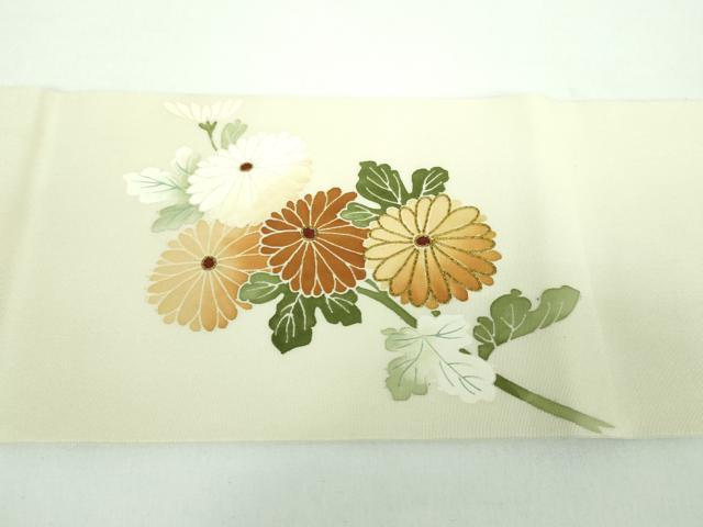 平和屋着物●塩瀬 九寸名古屋帯 駒刺繍 菊文 正絹 逸品 DABB4804ps