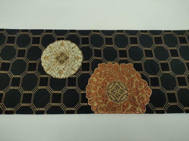 平和屋着物●九寸名古屋帯 唐織 蜀江花文 黒地 金糸 正絹 逸品 DABB4834ps