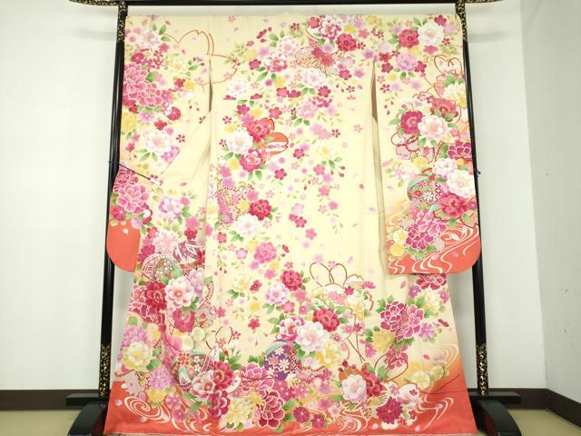 平和屋着物●豪華振袖 枝垂れ桜 花手毬 暈し染め 金銀彩 銀通し地 正絹 逸品 DABB4888ps