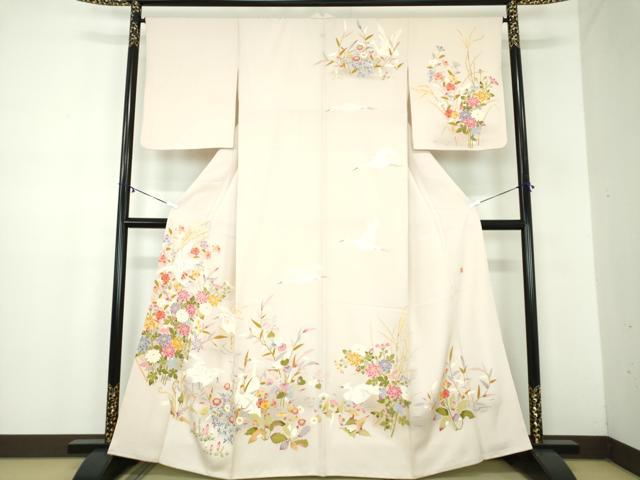 平和屋着物●訪問着 友禅 作家物 白鷺 流水花文 暈し染め 正絹 逸品 DABB4892ps