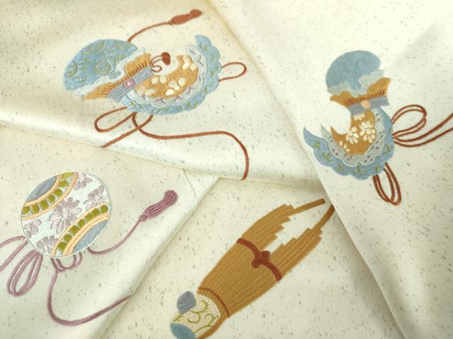 平和屋着物●訪問着 総刺繍 宝尽くし楽器花文 正絹 逸品 未使用 DABB4894ps