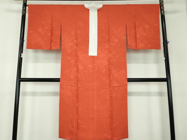 平和屋着物●上質な長襦袢 無双仕立て 流水花地紋 臙脂色 正絹 逸品 未使用 DABB4909ps