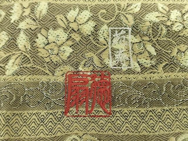 平和屋着物●国際的伝統工芸作家 十二代・藤林徳扇 苑寿 両面 全通柄袋帯 更紗花文 金糸 正絹 逸品 DABB4915ps