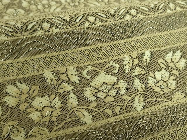 平和屋着物●国際的伝統工芸作家 十二代・藤林徳扇 苑寿 両面 全通柄袋帯 更紗花文 金糸 正絹 逸品 DABB4915ps