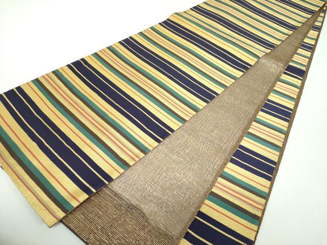 平和屋着物●ひなや工房 くむ・あむ・おる 伊豆蔵明彦 全通柄袋帯 絲綢綴 横段花文 金糸 証紙付き 正絹 逸品 未使用 DABB4921ps
