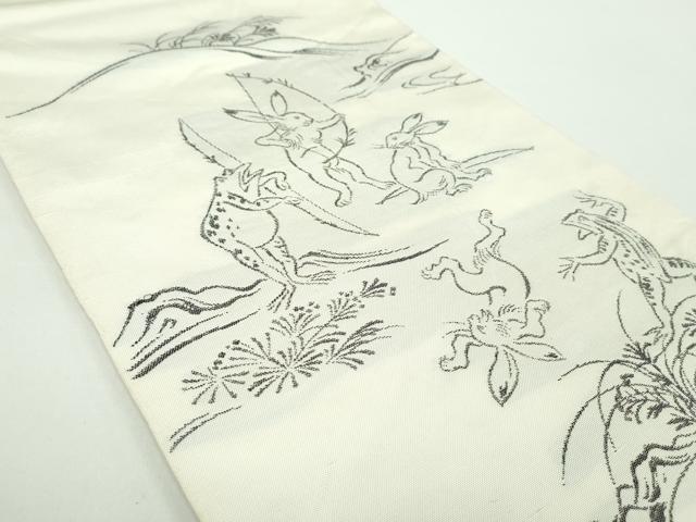 平和屋着物●洛風林 工芸帯地 六通柄 本袋帯 鳥獣戯画 ?山寺 正絹 逸品 DABB4981ps