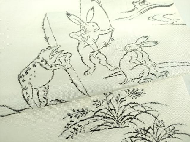 平和屋着物●洛風林 工芸帯地 六通柄 本袋帯 鳥獣戯画 ?山寺 正絹 逸品 DABB4981ps
