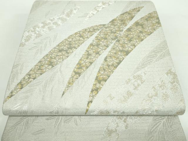 平和屋着物●六通柄袋帯 舞桜 枝葉文 金銀糸 正絹 逸品 DABB4992ps
