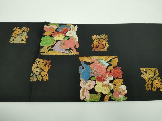 平和屋着物●六通柄袋帯 名物裂 花兎 金糸 正絹 逸品 DABB4995ps