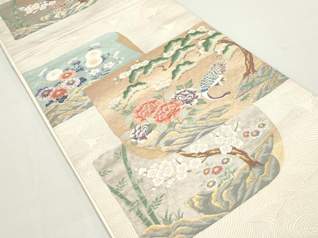 平和屋着物◎六通柄袋帯 唐織 色紙花鳥文 和紙箔 金銀糸 正絹 逸品 DABB5038qa