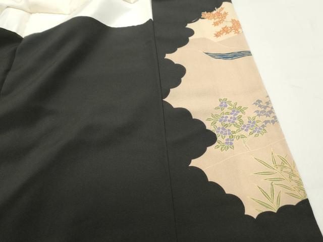 平和屋着物■豪華黒留袖 駒刺繍 渡橋飛鶴風景文 金彩 正絹 逸品 DABB5067qa