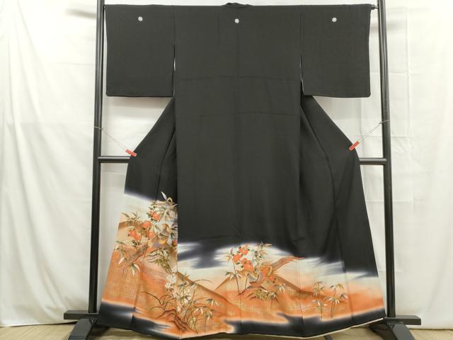 平和屋着物■豪華黒留袖 駒刺繍 流水花鳥文 暈し染め 金彩 正絹 逸品 DABB5346qa