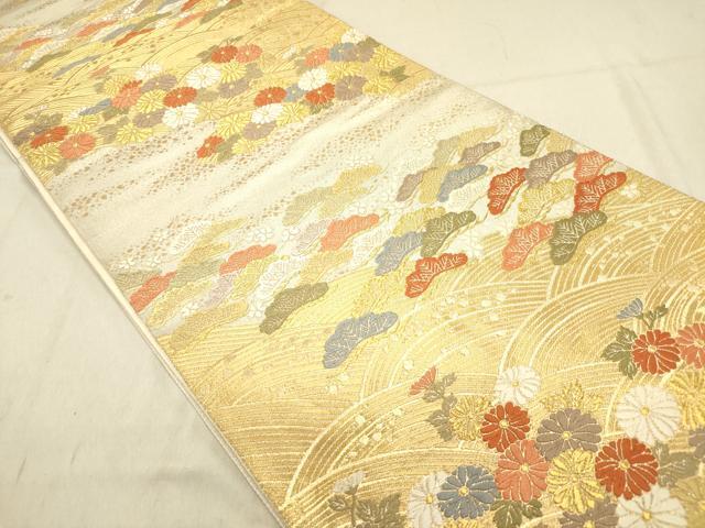平和屋着物◎六通柄袋帯 唐織 古都 立波菊松文 舞桜 金銀糸 正絹 逸品 DABB6553ea