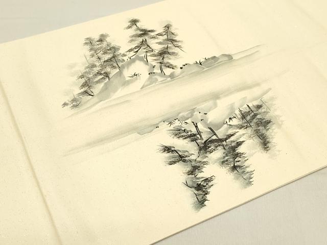 平和屋着物◎太鼓柄袋帯 作家物 手描き 樹林風景文 銀糸 正絹 逸品 DABB6558ea