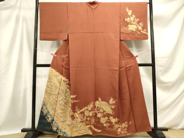 平和屋着物■訪問着 檜扇花鳥文 枝梅 暈し染め 金彩 正絹 逸品 DABB6719ea