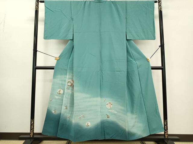 平和屋着物▼色留訪問着 総刺繍 雪輪花鳥松文 暈し染め 金銀糸 正絹 逸品 DABB6801ea