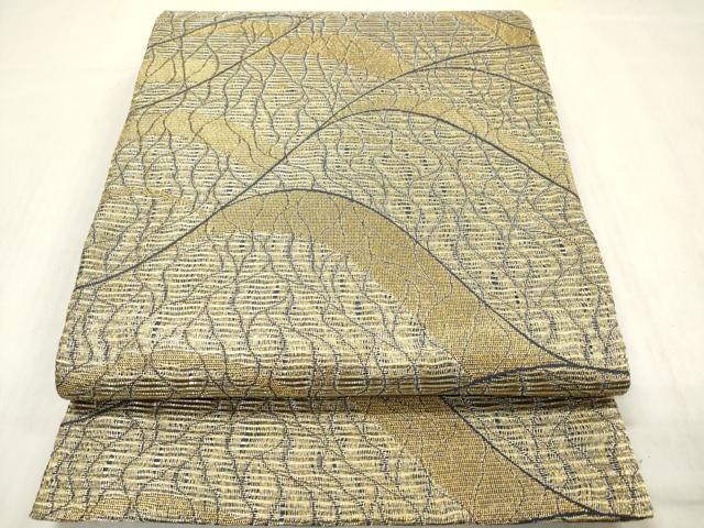 平和屋着物▽染色作家 草野一騎 全通柄袋帯 スリーシーズン 春夏秋 櫛織 重ね山文 金糸 反端付き 正絹 逸品 未使用 DABB6957ea
