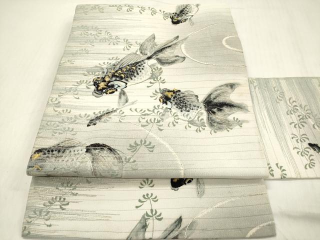 平和屋着物*夏物 六寸名古屋帯 刺繍 金魚 金銀糸 絽縮緬 正絹 逸品 DABB6970ea