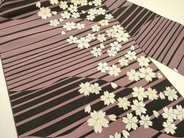 平和屋着物●八寸名古屋帯 唐織 舞桜 黒地 金糸 正絹 逸品 DABB7117op