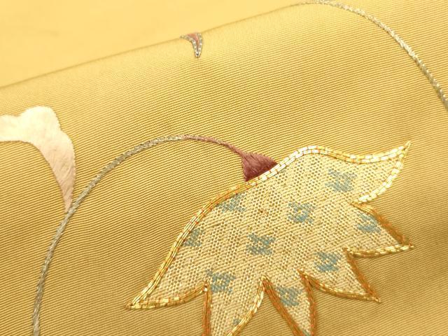 平和屋着物●塩瀬 九寸名古屋帯 駒刺繍 草葉文 金糸 正絹 逸品 DABB7123op